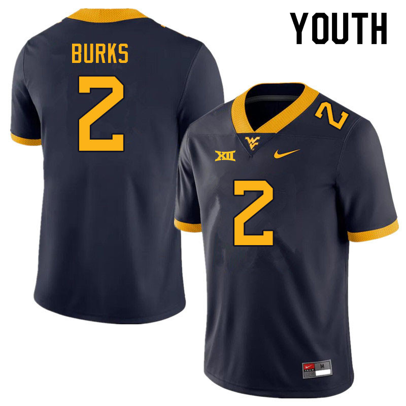 Youth #2 Aubrey Burks West Virginia Mountaineers College Football Jerseys Sale-Navy